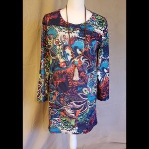 Colorful Pattern Dress with Pockets, Size XL